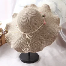 Мода Солнцезащитные Шапки для Для женщин Дамы отпуск Летняя Пляжная соломенная шляпа рафии шляпа высокое качество вязаные шапки