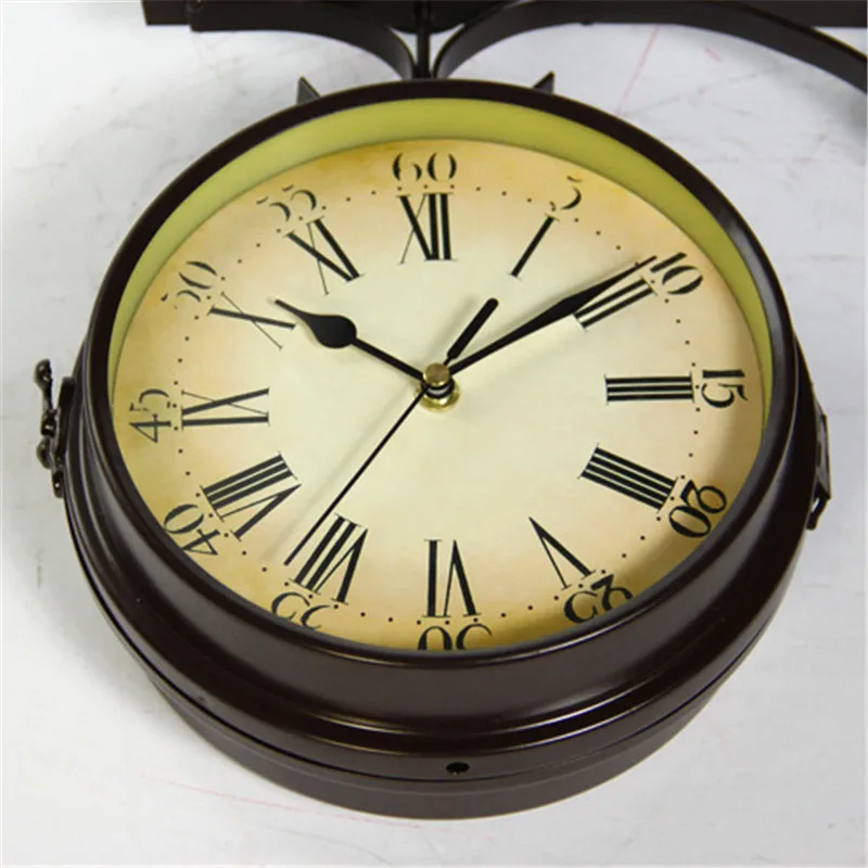 Европейский 3 дюймов настенные часы в стиле ретро Стиль Двухсторонние настенные часы Творческий дом украшения исследование адвокатского сословия Гостиная настенные часы