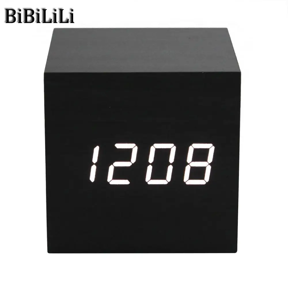 

Acoustic LED table Clock display Electronic Calendar Bedroom Creative 2018 Thermometer Student Control Alarm cube Wood kit watch