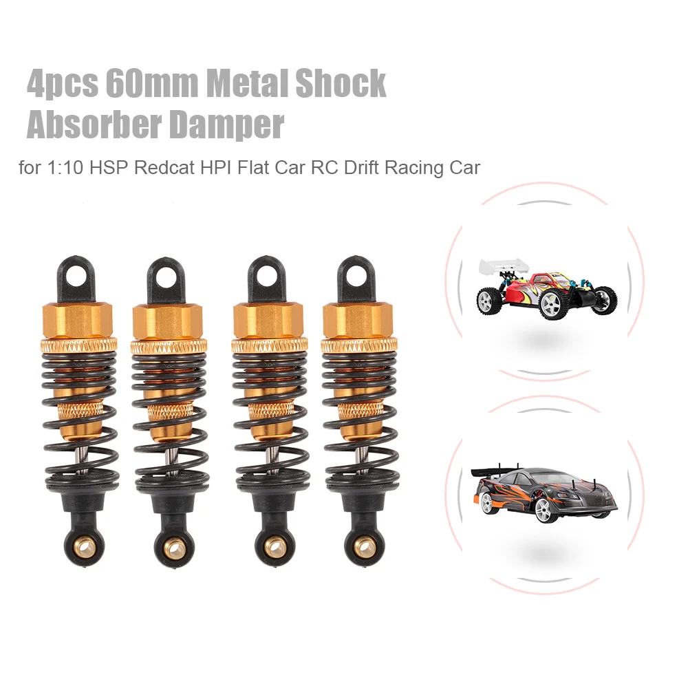 

4pcs RC Car Parts 60mm Metal Shock Absorber Damper for 1:10 HSP Redcat Exceed HPI Flat Car RC Drift Racing Cars