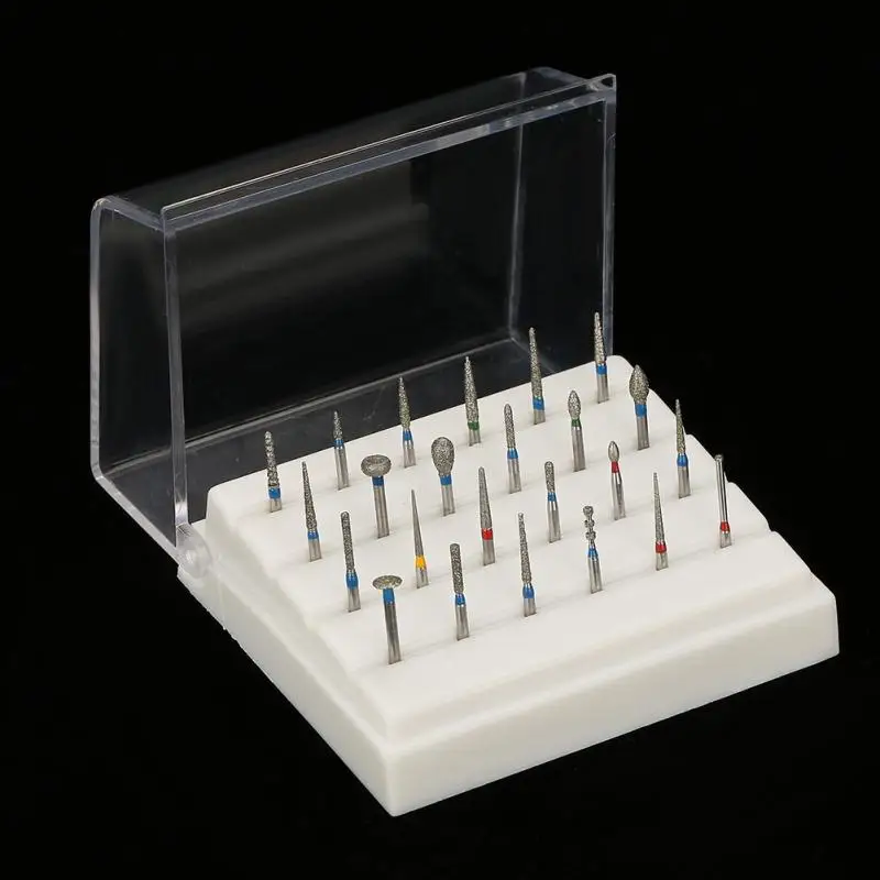 24 Holes Dental Burs Holder + Dental Diamond Burs Drill High Speed