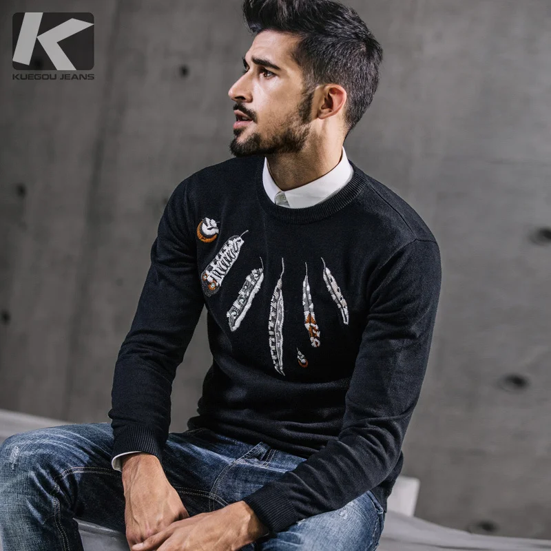 Buy New Autumn Mens Fashion Sweaters Embroidery Black