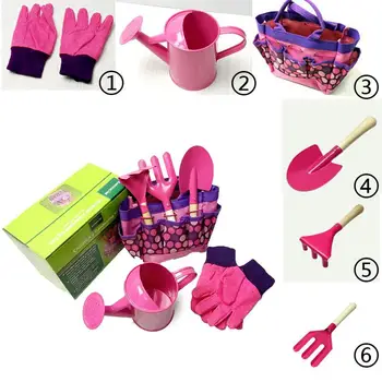 

6 PCS/Set Children's Garden Tool Set Garden Outdoor Metal Shovel Gloves Kettle Set