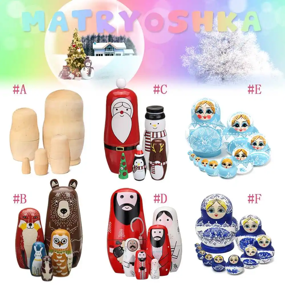

Christmas Toy Gifts 1Set Wooden Russian Dolls Kids Animals Santa Claus Jesus Girl DIY Unpainted Blank Embryo Nesting Matryoshka