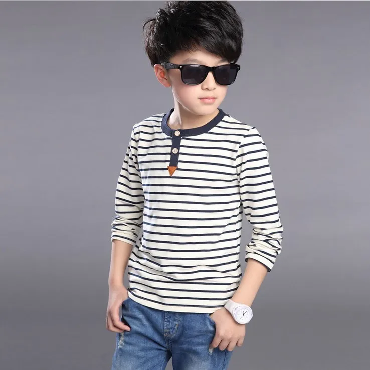 

Children's clothes T-shirt boys spring and autumn long-sleeved shirt cotton striped round neck 3-12 years old