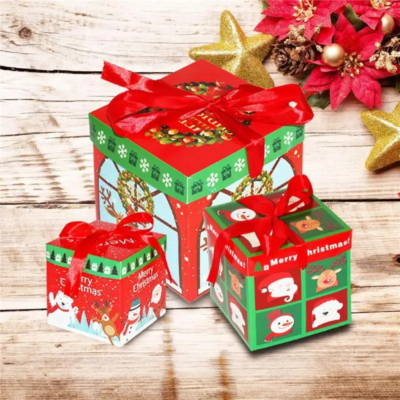 

3Pcs/lot Christmas Gift Box Candy Cookies Packing Box Party Xmas Scene Ornament Chtristmas Decoration for home