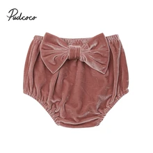 Новые бархатные штаны для маленьких девочек 0-3 лет, бирюзовые шорты, штанишки для подгузников, штаны с бантом