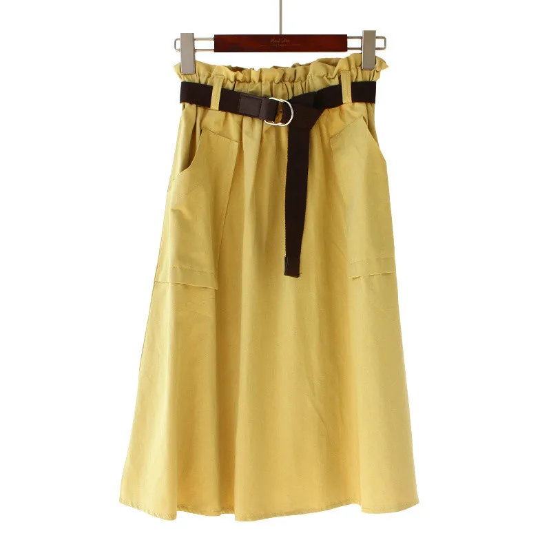 Летняя хлопковая Офисная Женская юбка с поясом и карманами, Женская корейская модная уличная одежда