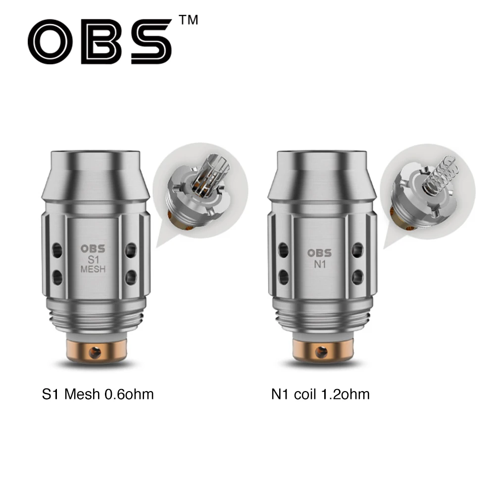 

Original 5pcs/lot Original OBS S1 Mesh 0.6ohm N1 Coil 1.2ohm Replacement Coil Head Fit E-Cigarette OBS Cube Mini Tank Vaporizer