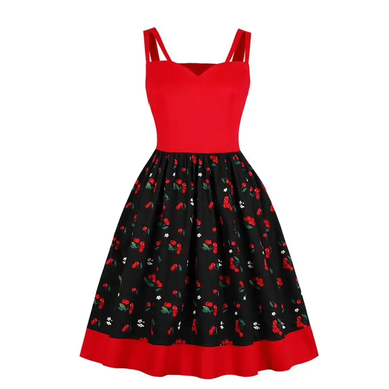 

Women Midi Dresses Summer New Elegant Sexy Travel Vintage Red Sweet Aline Zipper Floral Retro Female Fashion 2019 Dress Cute