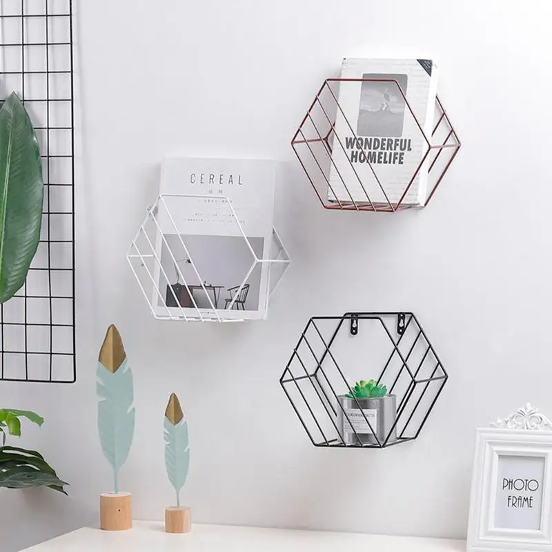 

Creative Iron Hexagonal Grid Wall Rack Combination Wall Hanging Geometric Pattern Wall Decorative Newspaper Rack