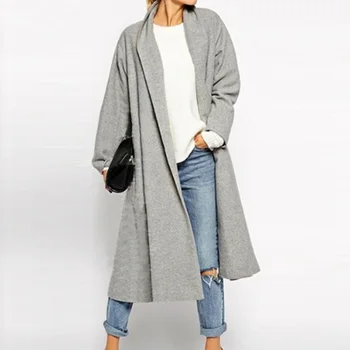 

2019 Autumn Winter Coat Women Pockets Coat Jackets Oversize Long Coat Famale Overcoat Outwear Solid Wool Coat Women Casaco