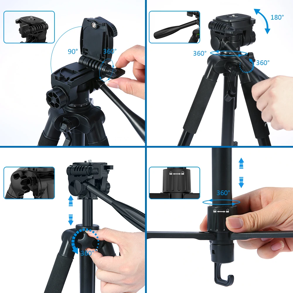Andoer 57,5 дюймов легкий дорожный штатив для камеры для видео съемки поддержка DSLR SLR с сумкой для переноски телефона зажим Макс. Нагрузка 3 кг