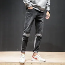 Весенние и летние модные обтягивающие джинсы, мужская повседневная одежда, рваные джинсы для мужчин, черные, синие джинсы, обтягивающие мужские джинсы