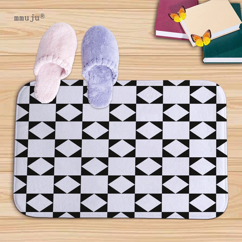 

NEW Flannel anti-slip mats black white geometric printed Rectangular Mat 40*60cm Entrance Doormats Kitchen Floor Bathroom carpet