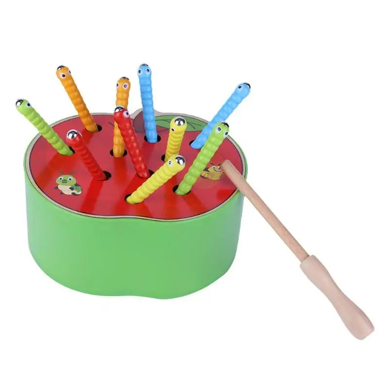 

Baby Blocks Toys Color Cognitive Apple Magnetic Caterpillar Animal Early Childhood Education Catch Worm Game Education Wood Toys