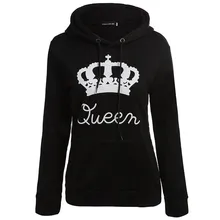 2018 KING Queen Crown Print Unisex Men Women Autumn Hoodies Slim Sweatshirt for Couple Lovers Winter Patchwork Hooded Pullovers
