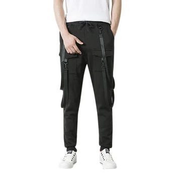 

Men Fashion Hip Hop Drawstring Elastic Waist Multi-pocket Cargo Pants Jogger Pants Male Casual Solid Color Sweatpants Sport Pa