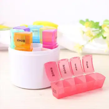 

7 Days 28 Grids Colorful Pill Box Kit Pill Storage Box Portable Pill Round Small Medicine Box Weekly Tablet Organizer Pill Case