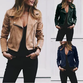 

Autumn/Winter New women's lapel oblique zipper short lady blouse