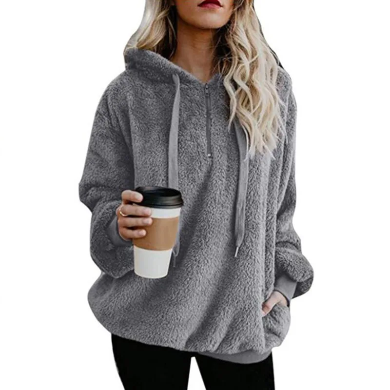

2018 Autumn Winter Hoodies Women Casual Warm Coat Hooded Pullover Female Fashion Zipper Sweatshirts Solid Top Dropshipping