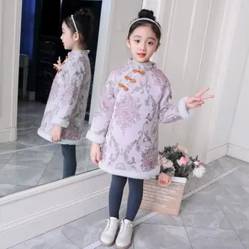 

Elegant cute children's cheongsam dress satin embroidery children thickening Tang suit female baby quilted cheongsam