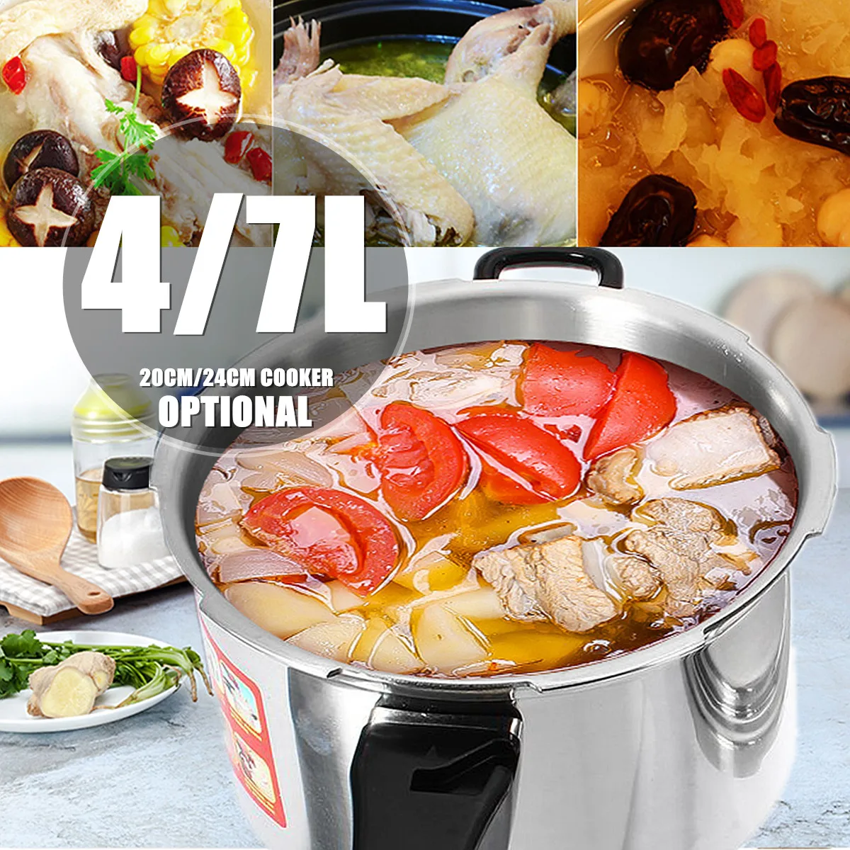 

20/24CM Aluminium Alloy Kitchen Pressure Cooker Gas Stove Cooking Energy-saving Safety Protection Light-weight Easy to Clean
