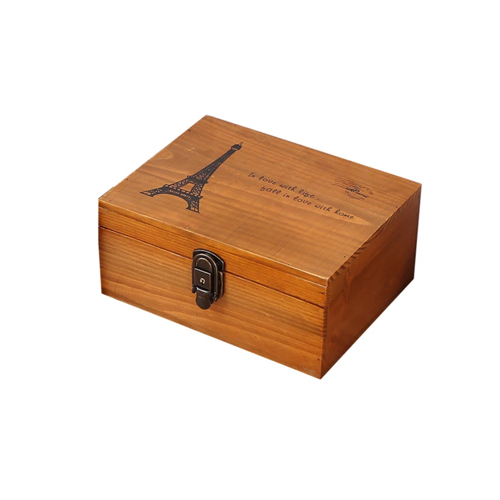

Wooden Jewelry Storage organizer Box Wood Jewelry Sundries Case Organizer Gift Box (Small Size French Pattern Retro Color)