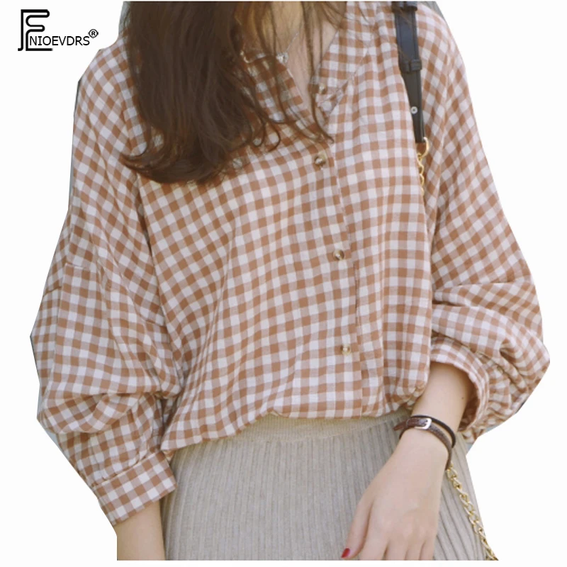 

Casual Loose Top Plus Size Clothes Women Fashion Long Sleeve Blouse Temperament Lady Vintage Plaid Top Long Boyfriend Shirt 1201