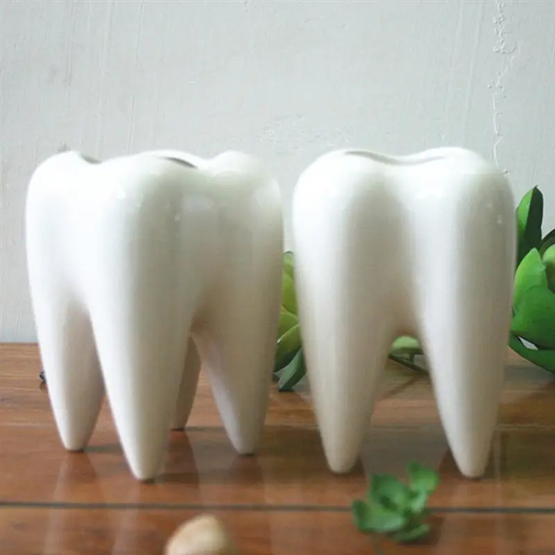 

2Pcs Teeth Succulent Cute Ceramic Container Flower Pot Plant Pot for Decor Office Desk (White)