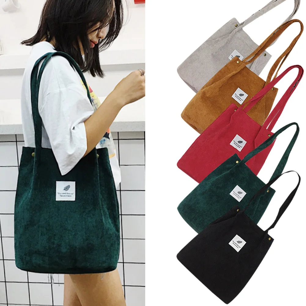 

Large Capacity Women Corduroy Tote Ladies Casual Shoulder Bag Foldable Reusable Shopping Beach Bag Sac A Main
