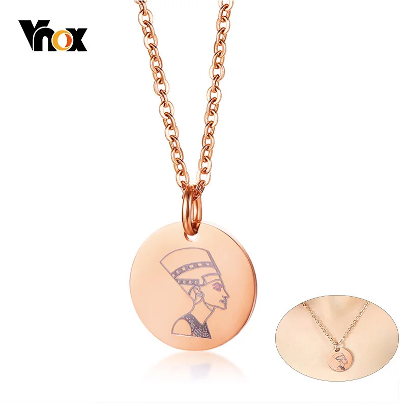

Vnox Elegant Women's Nefertiti Necklace Pink Gold Tone Stainless Steel Coin Choker Necklaces collar Gifts Chain 17.71"-19.29"