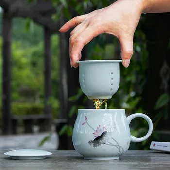 

Teacup Ceramics Glass Bring Cover Filter Originality Marc Cup Jindezhen Office Drink Tea Longquan Celadon