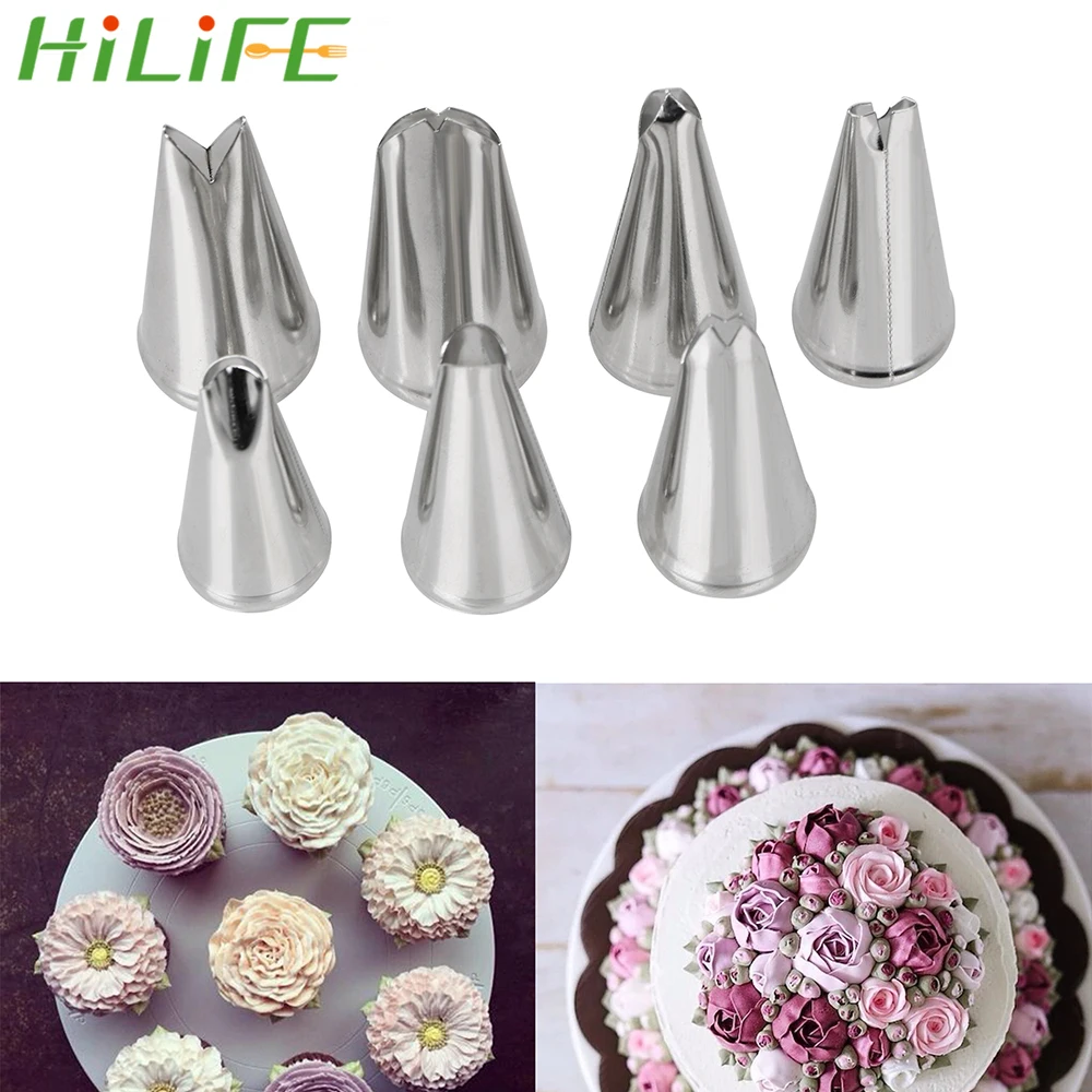 

HILIFE 7pcs/set Stainless Steel Pastry Fondant Cake Decorating Nozzle Round Piping Tip Cream Flower Decorating Mouth