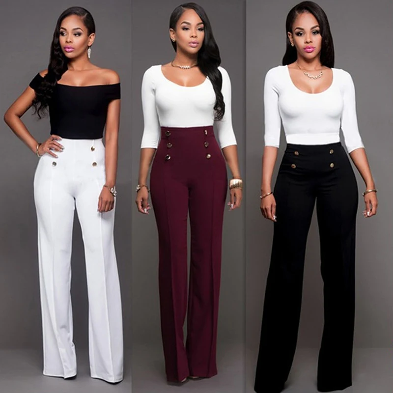 Women Wide Leg Pants Elegant Office Lady Formal Business Workwear High