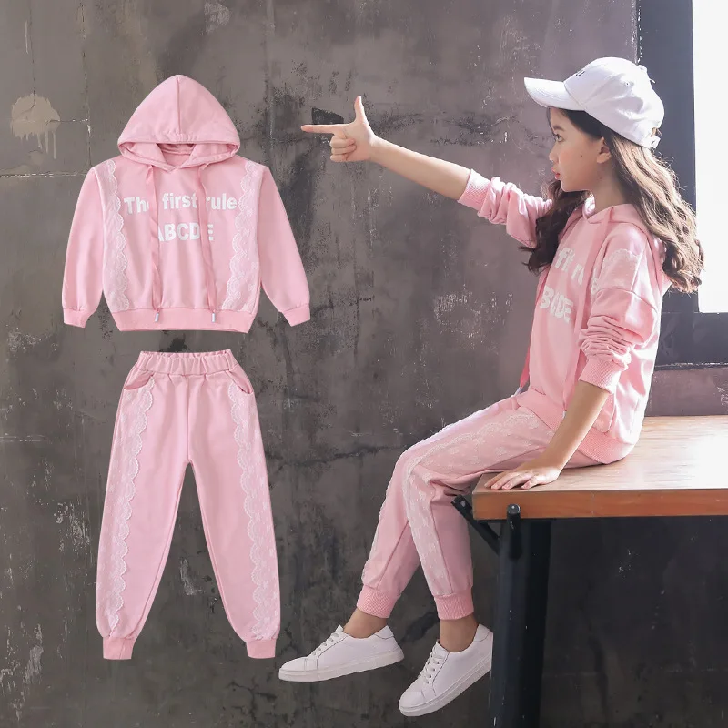 

Girls Clothing Set 2019 spring hooded Clothes Set For Girl Children Sport Suit Kids tracksuit Teenage 10 12 Years