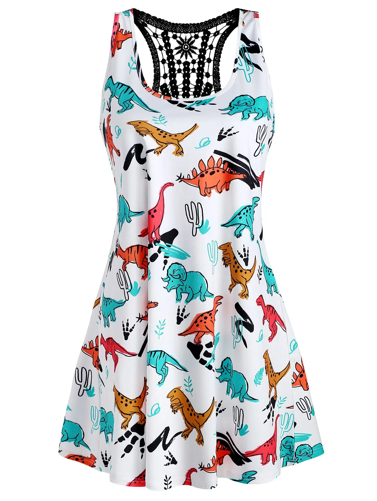 Wipalo Dinosaur Print Plus Size Women Summer Sleeveless Vest Top Tank Lace Tops Ladies Regata Feminina 5XL|Майки| |