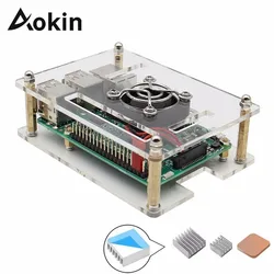 Aokin – boîtier transparent en acrylique pour Raspberry Pi 3, avec ventilateur de refroidissement, Kit de dissipateur thermique en aluminium, modèle B, 2B, B + 