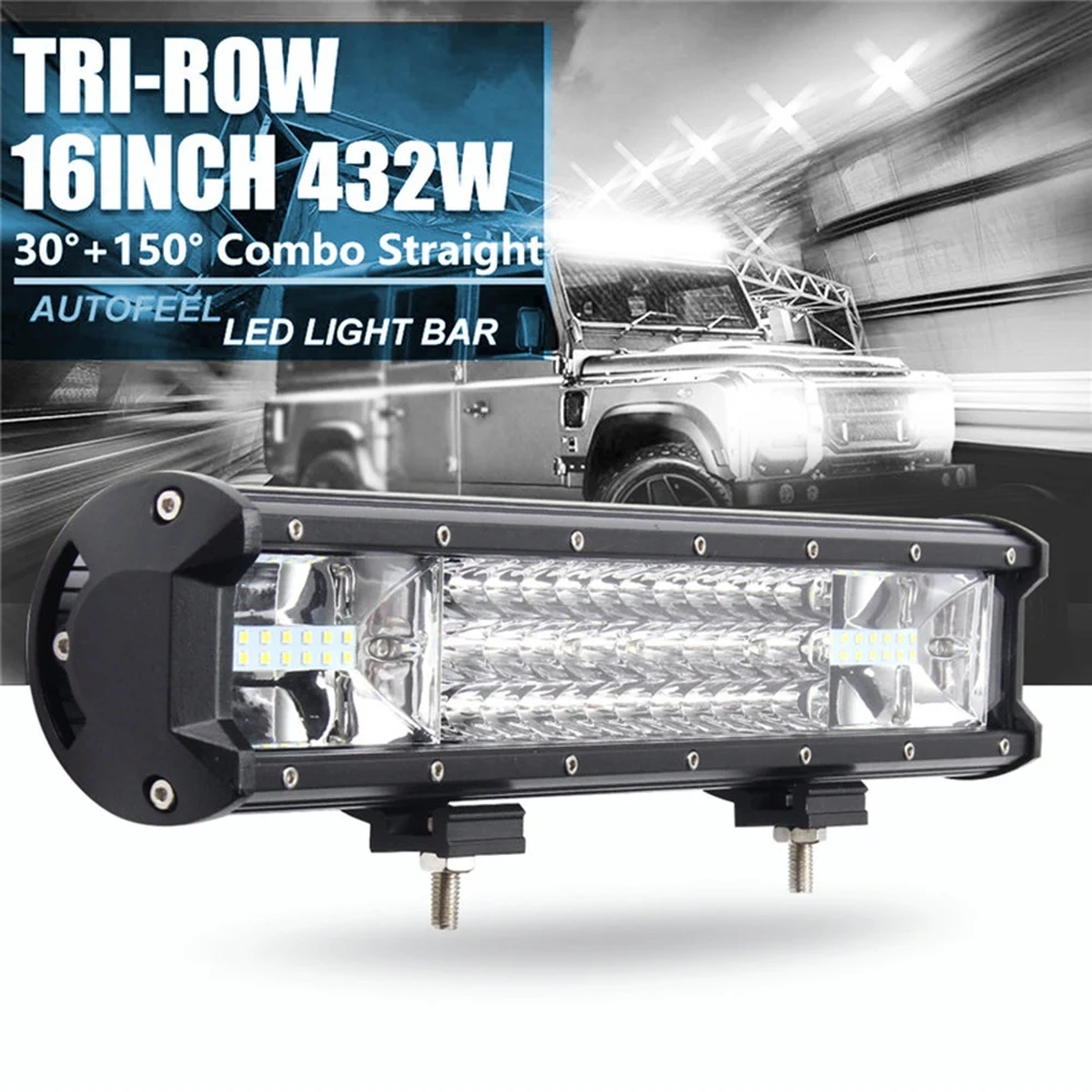 

16 Inch 432W Waterproof Tri-row 7D LED Work Light Bar Spot Flood Combo Offroad SUV Truck Car Styling