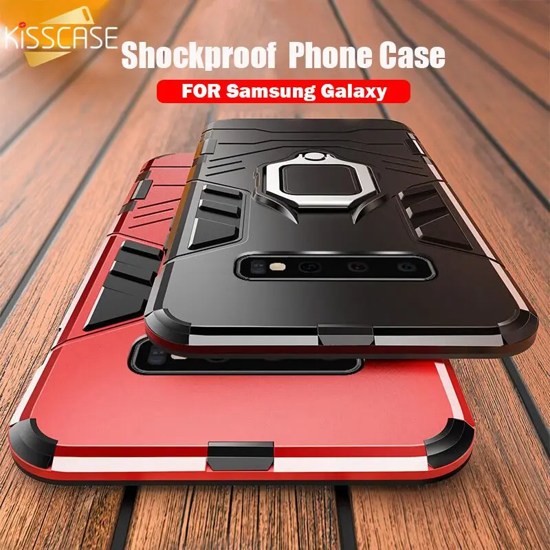 

KISSCASE 3 in 1 Armor Phone Case For Samsung S10E S10 S9 S8 Plus Ring Holder Cover For Samsung Galaxy A7 A9 J6 Plus 2018 Case