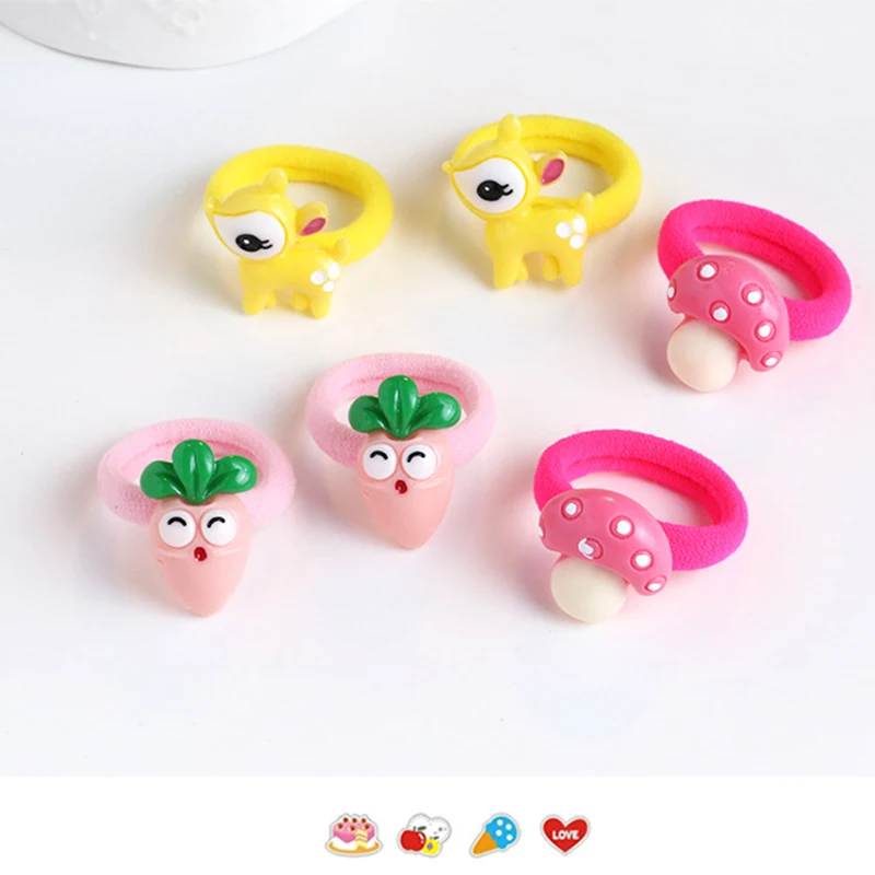 5pc kawaii cartoon ponytail hair rope fashion cute hair rubber band elastic candy color hair ring girl women's hair accessories