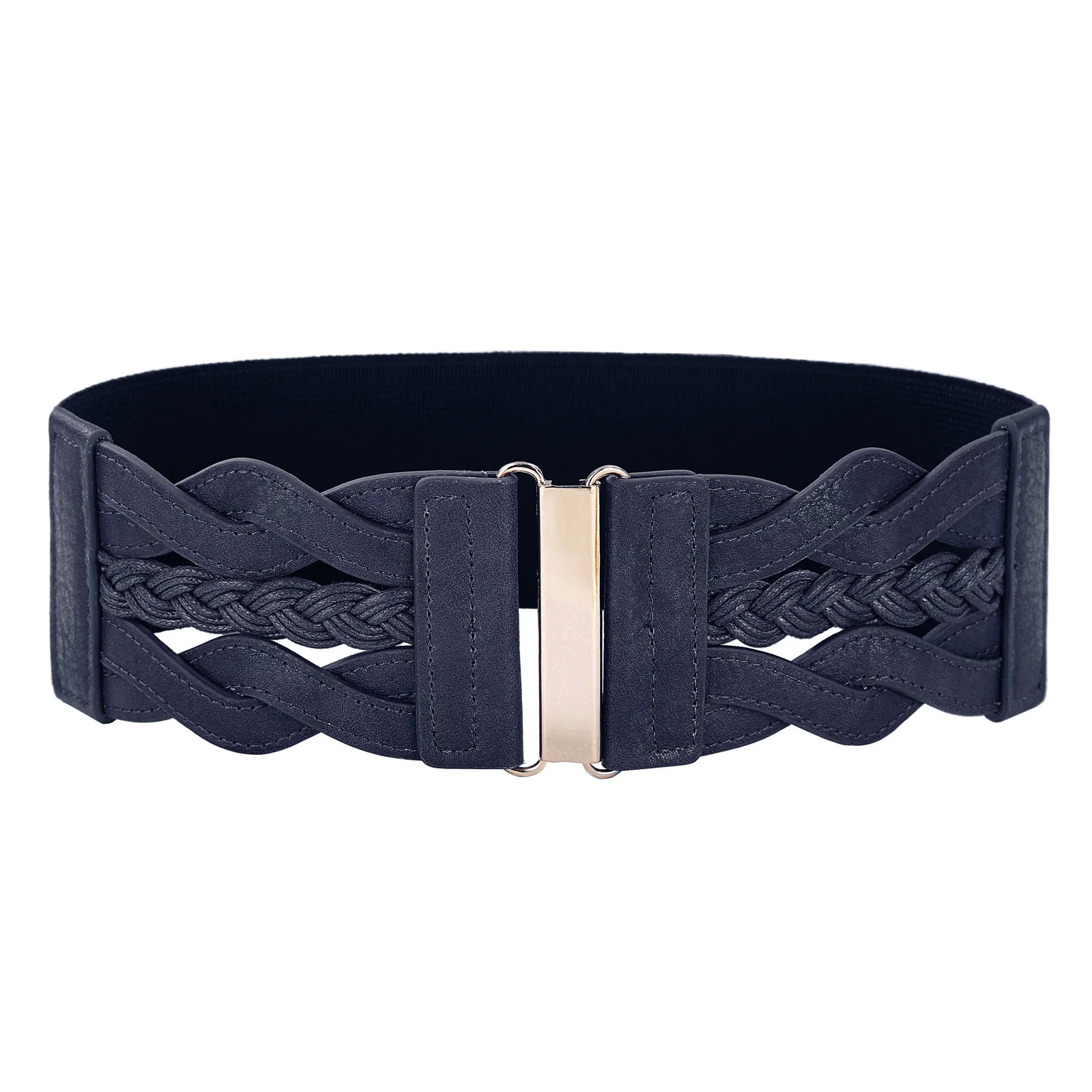 

GK Women belts Ladies 3" Wide Braided belts high quality vintage retro Polyurethane Leather Elastic Waist Belt Waistband
