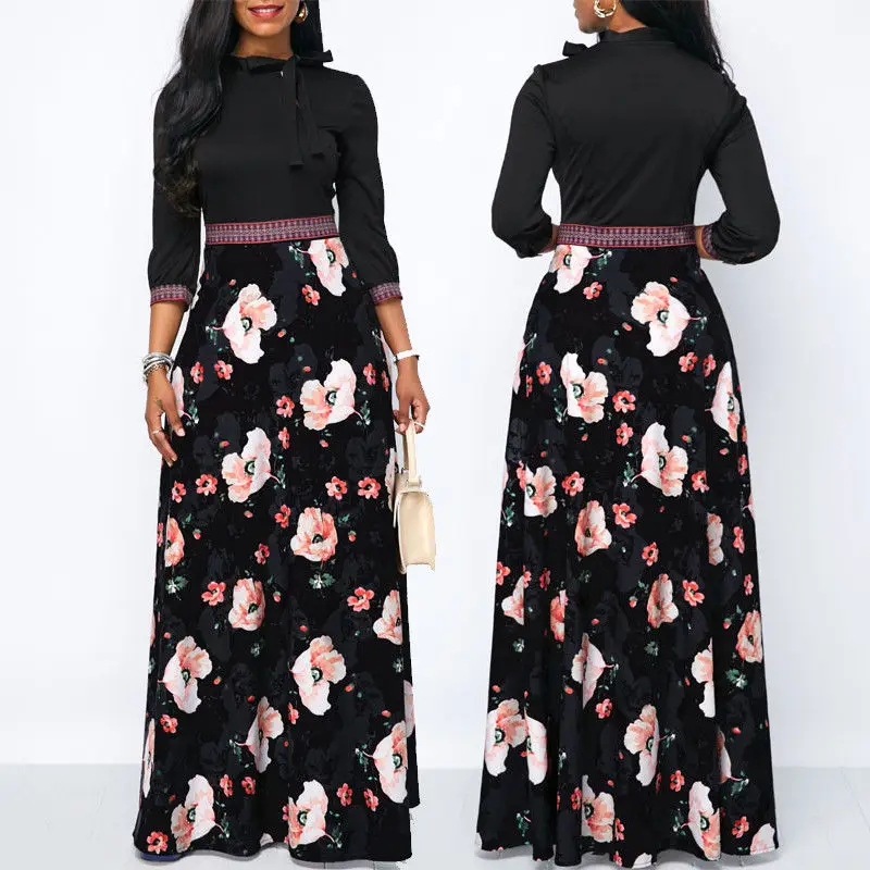 

Brand New 2019 Women Red Green Tartan Print Long Sleeve Bowknot High Waist Maxi Dress Swing Skater Dress S-XL Newest