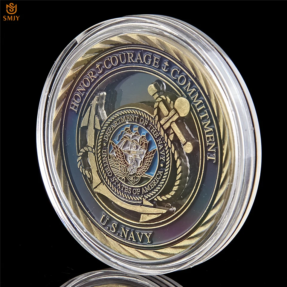 ВМС США честь отвага значок античная медь полые медаль военный вызов Памятная коллекция монет W/благородная коробка