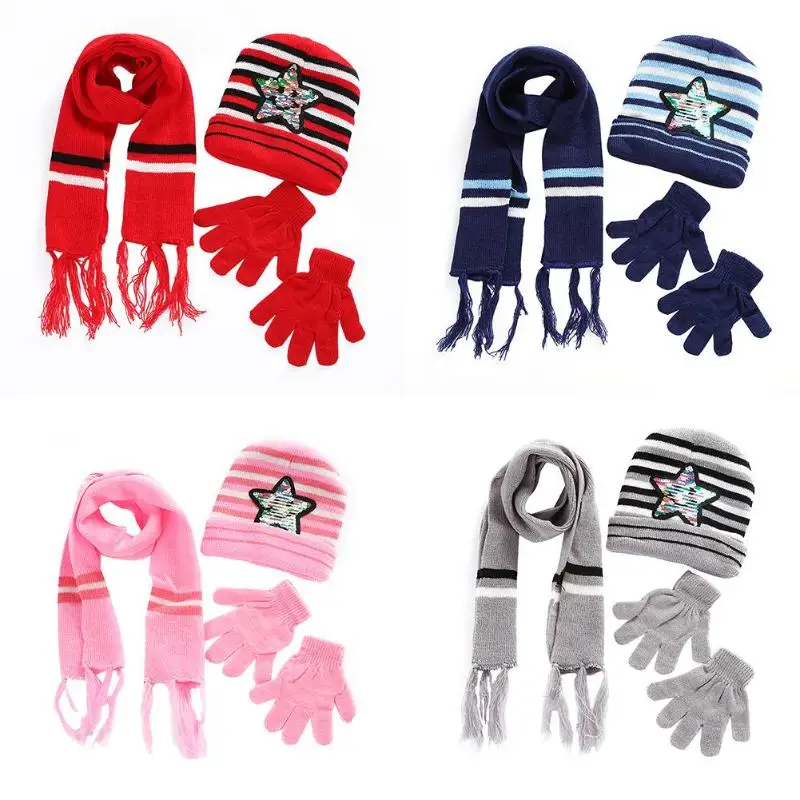3 Pcs/set Winter Baby Boys Girls Hat Set With Scarf And Glove Kids Cute
