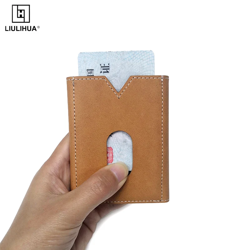 

LIULIHUA New Style Mini Credit Card Package Fashion Real Leather Men Trading Card Sleeves LLH Vintage Rfid Bolcking Card Holder