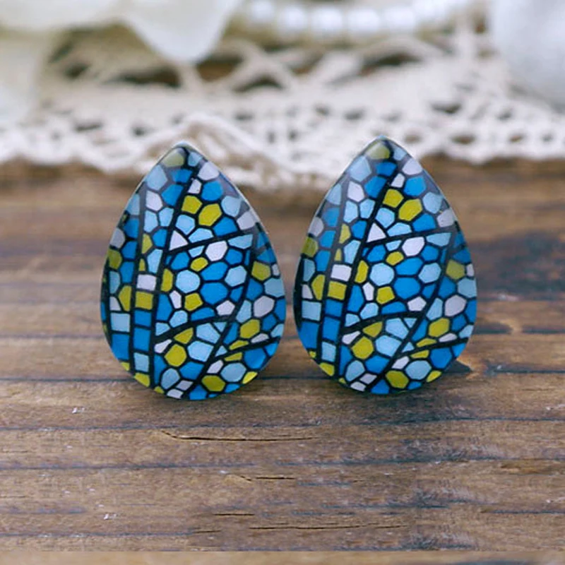 

Handmade Jewelry Making Supplies Beads Photo Teardrop Glass Cabochon Mosaic Pattern 18x25mm For DIY Earrings Necklace TD221 4