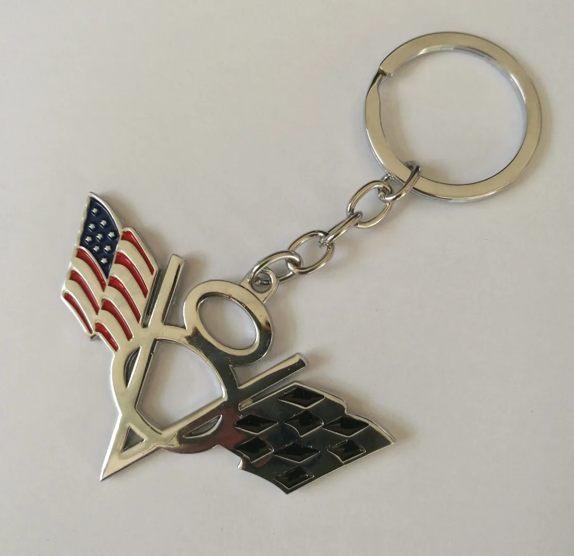 

1pcs Car Metal V8 USA American Flag Keychain Key Ring Keyfob Accessory
