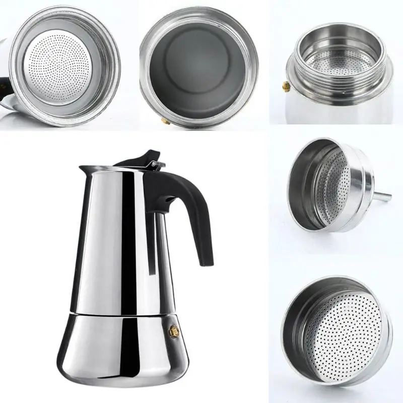 100ml/200ml/300ml/450ml Portable Espresso Coffee Maker Moka Pot Stainless Steel Coffee Brewer Kettle Pot For Pro Barista