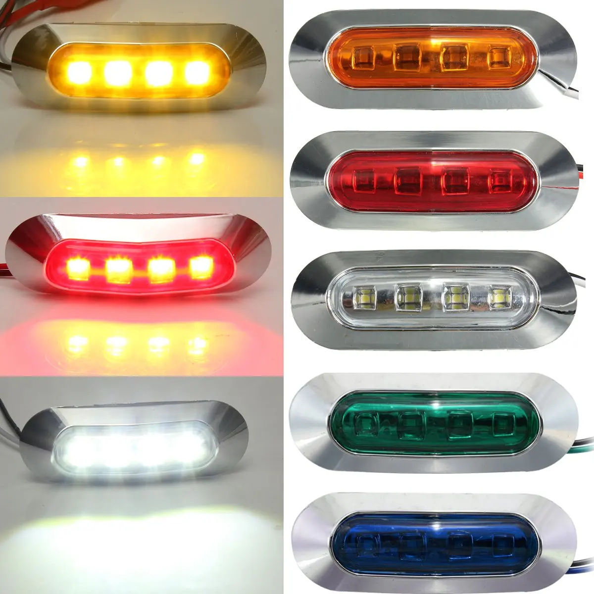 Универсальный 4LED маркер стояночный светильник для автомобиля, грузовика, автобуса, прицепа, боковой маркер, габаритный светильник, красный, белый, янтарный, синий, зеленый